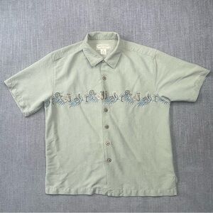 Boca Classics Shirt Mens Medium Island Wear Short Sleeve Cocktails Silk Green